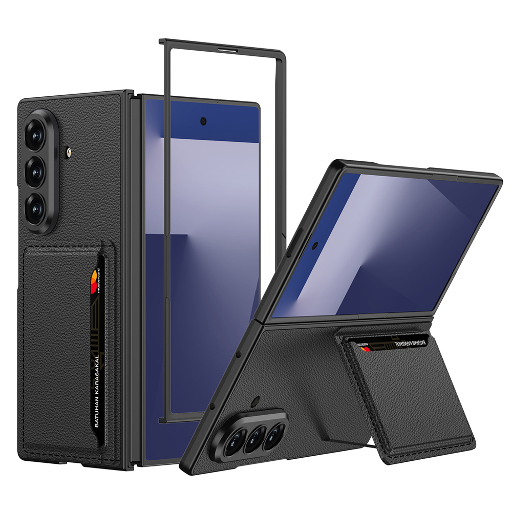 Galaxy Z Fold 7 Suni Deri Arka Yüzey Zore Kartlıklı Kıpta Silikon Kapak - 4