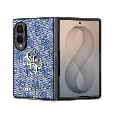 Galaxy Z Fold 8 Kılıf Guess Orjinal Lisanslı 4G Desenli Metal Büyük 4G ve Yazı Logolu Kapak Mavi