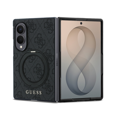 Galaxy Z Fold 8 Kılıf Guess Orjinal Lisanslı M-safe Şarj Özellikli 360 Derece Dönebilen Standlı PU Metal Logolu Kapak Siyah