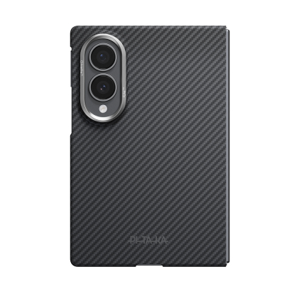 Galaxy Z Fold 8 Kılıf M-safe Şarj Özellikli 600D Aramid Karbon Fiber Pitaka Edge Serisi Black-Grey Twill Kapak Siyah-Gri