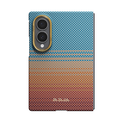 Galaxy Z Fold 8 Kılıf M-safe Şarj Özellikli Aramid Karbon Fiber Pitaka Sunset 2.0 California Dream Serisi Kapak Mavi-Kahverengi