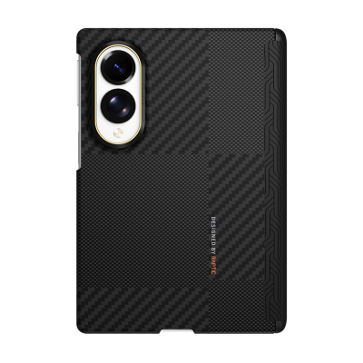 Galaxy Z Fold 8 Kılıf M-safe Şarj Özellikli Metal Kamera Çerçeveli Raptic Aramid SkinPro Serisi Karbon Kapak Siyah-Gri