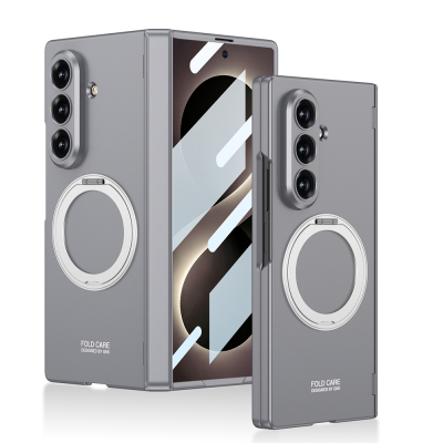 Galaxy Z Fold 8 Ultra Case with M-safe Charging Feature Zore Kipta KPT-07 Ring Stand Hard PC Cover Grey