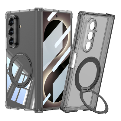 Galaxy Z Fold 8 Ultra Case with M-safe Charging Feature Zore Kipta KPT-09 Ring Stand Transparent Hard PC Cover Black