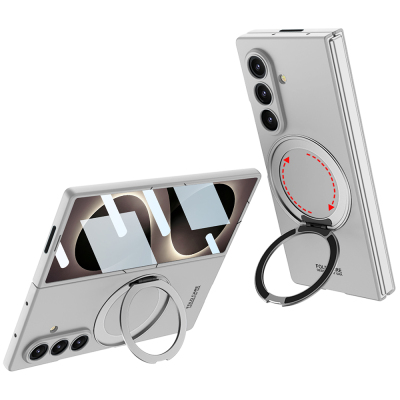 Galaxy Z Fold 8 Ultra Case with M-safe Charging Feature, Zore Ring Holder, and Camera Protection. Silver