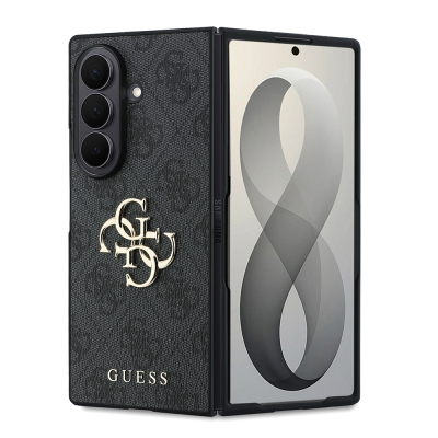 Galaxy Z Fold 8 Ultra Kılıf Guess Orjinal Lisanslı M-safe Şarj Özellikli PU Deri 4G Desenli Yazı Logolu Kapak Siyah