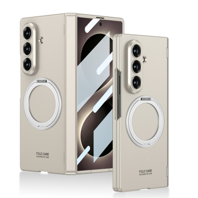 Galaxy Z Fold 8 Ultra Kılıf M-safe Şarj Özellikli Zore Kıpta KPT-07 Ring Standlı Sert PC Kapak Titanyum