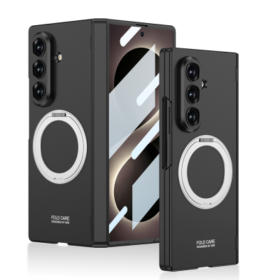Galaxy Z Fold 8 Ultra Kılıf M-safe Şarj Özellikli Zore Kıpta KPT-07 Ring Standlı Sert PC Kapak Siyah