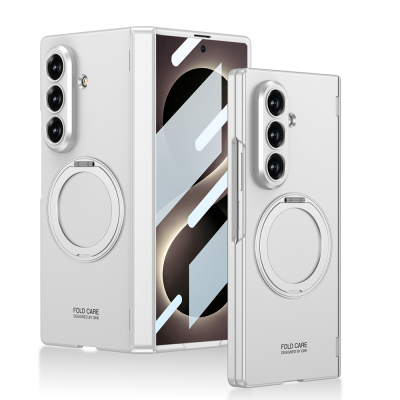 Galaxy Z Fold 8 Ultra Kılıf M-safe Şarj Özellikli Zore Kıpta KPT-07 Ring Standlı Sert PC Kapak Gümüş