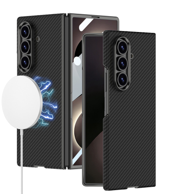 Galaxy Z Fold 8 Ultra Kılıf M-safe Şarj Özellikli Zore Kıpta KPT-12 Sert PC Kapak Siyah Karbon