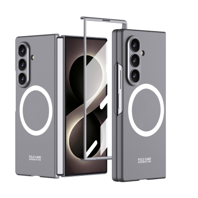 Galaxy Z Fold 8 Ultra Kılıf Wireless Şarj Özellikli Zore Kıpta M-safe Kapak Gri