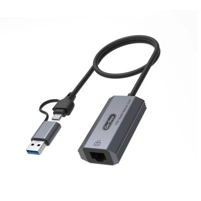Go Des GD-6836 RJ45 to Type-C and USB-A Gigabit Ethernet Converter Cable 1000Mbps 50cm Black