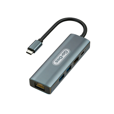 Go Des GD-6873 Type-C to HDTV 5in1 Dönüştürücü Adaptör Gri