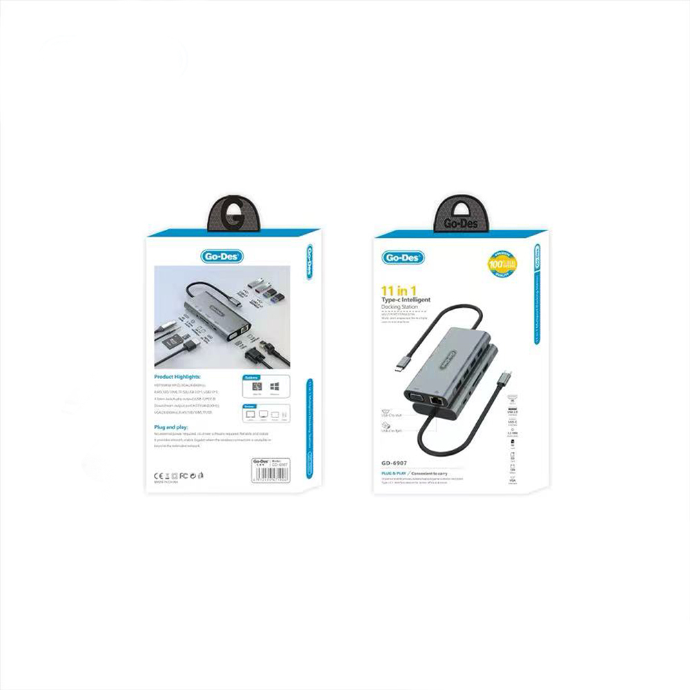 Go Des GD-6907 11 in 1 Type-C Hub SD Kart-RJ45-HDMI-VGA-Usb Çoğaltıcı - 4