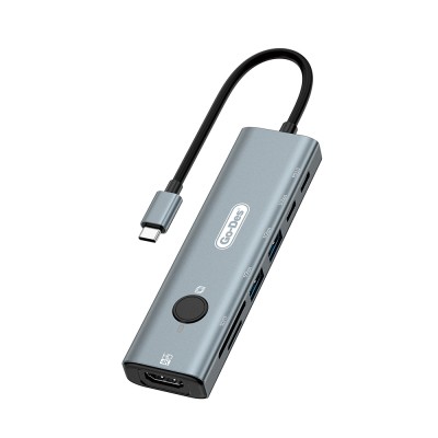 Go Des GD-6910 Type-C Bağlantılı 7in1 Hub Adaptör USB 5gbps/Hdmi/PD 3.0/3.5mm/4K Ultra HD Gri