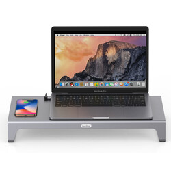 Go Des GD-9128 Hub ve Kablosuz Şarj Destekli Laptop Standı Docking Station Stand Gri
