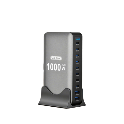 Go Des GD-B961 GaN Teknolojili 10 Portlu Masaüstü Şarj İstasyonu 1000W Gri
