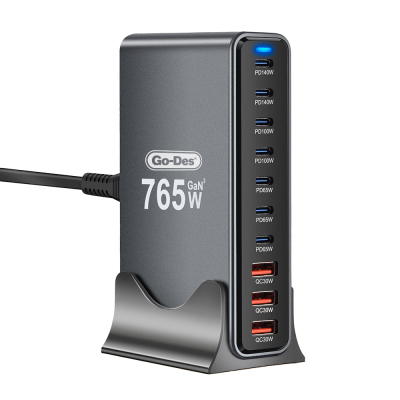 Go Des GD-B963 GaN Teknolojili 10 Portlu Masaüstü Şarj İstasyonu 765W Gri