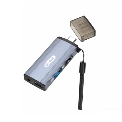 Go Des GD-CT085 Type-C Bağlantılı 4in1 HDTV Ses ve Video Adaptörü USB3.0/Hdmi/3.5mm/4K Ultra HD 60hz Gri