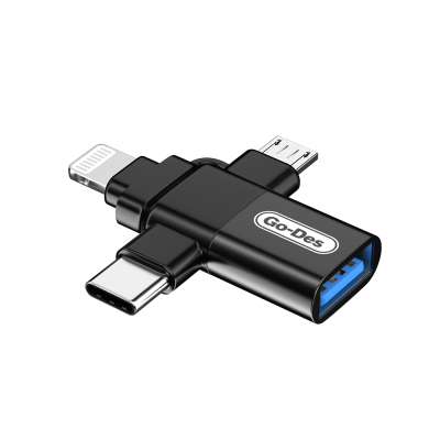 Go Des GD-CT196 4-in-1 Type-C+Lightning+Micro+USB3.0 OTG Converter Adapter Black