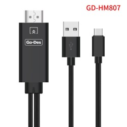 Go Des GD-HM807 2 in 1 Usb-C HDTV Cable Black