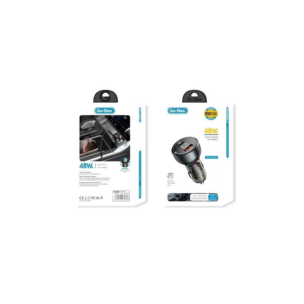 Go Des GD-QC2069 48W Fast Charging Feature Digital Display Car Charging Head - 4