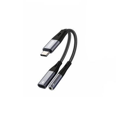 Go Des GD-UC162 3.5mm Jack Girişli Type-C 2in1 Şarj ve Ses Kablosu Siyah