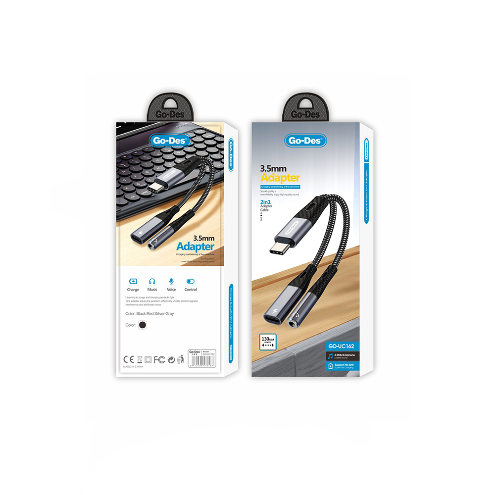 Go Des GD-UC162 3.5mm Jack Input Type-C 2in1 Charging and Audio Cable - 4