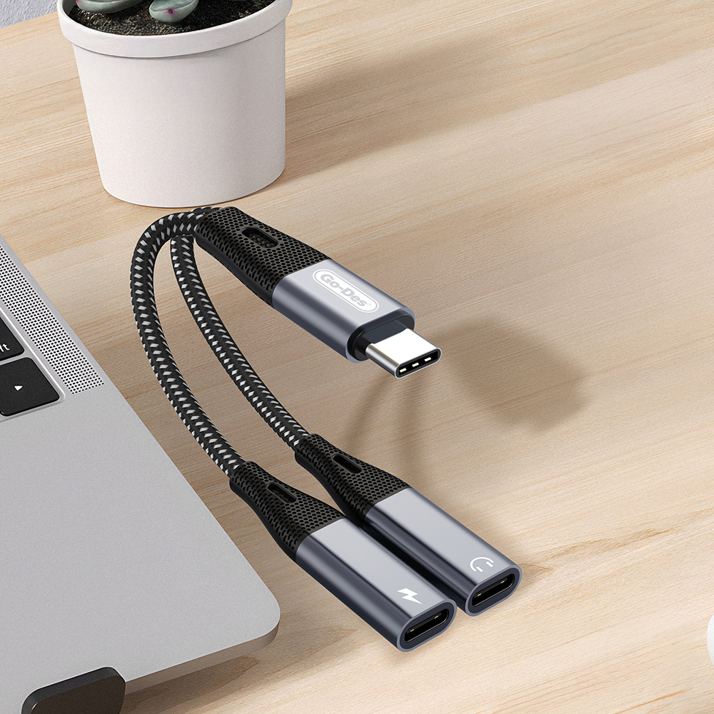 Go Des GD-UC163 Type-C 2in1 Charging and Audio Cable - 3