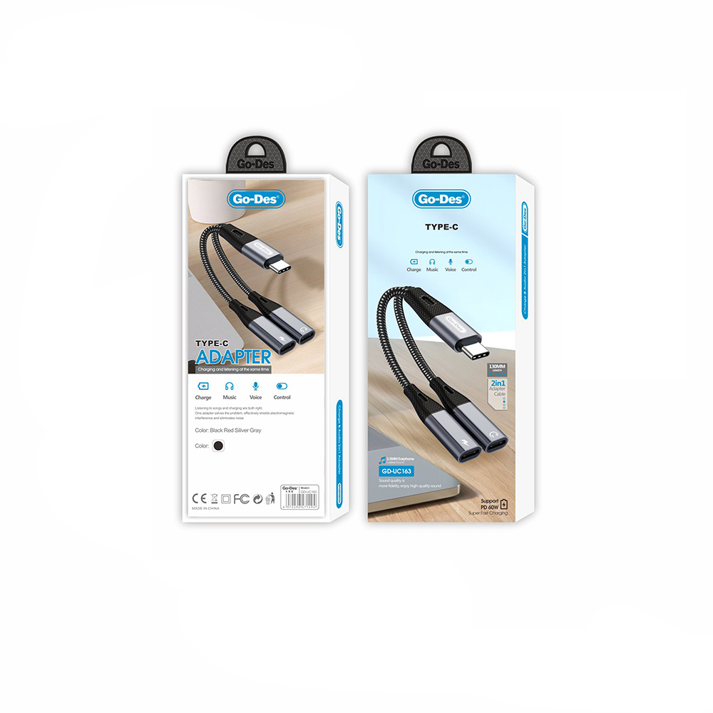 Go Des GD-UC163 Type-C 2in1 Charging and Audio Cable - 4