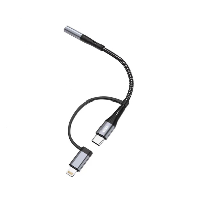 Go-Des GD-UC173 Type-C and Lightning 2-in-1 Audio Cable with 3.5mm Jack Input Black