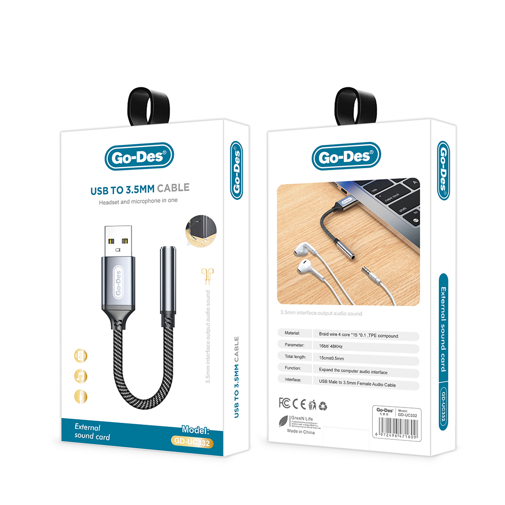 Go Des GD-UC332 USB-A to 3.5mm Aux Çevirici Ses Adaptörü - 3