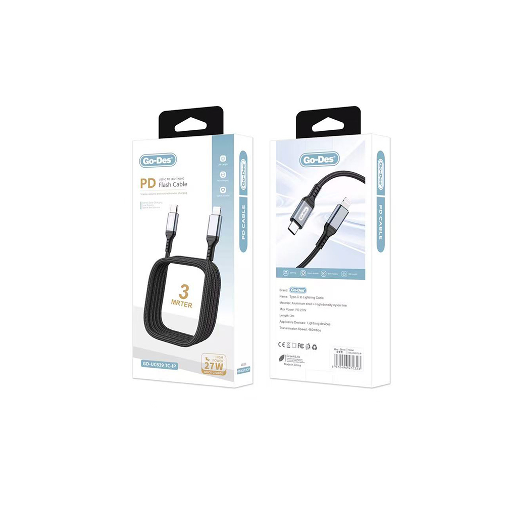 Go-Des GD-UC639 Type-C to Lightning PD Fast Charging Cable 27W 3M - 4