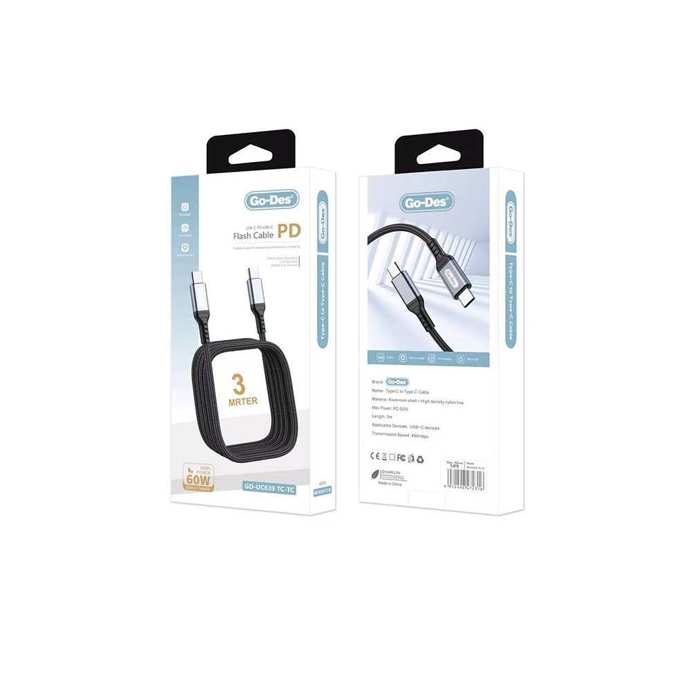 Go-Des GD-UC639 Type-C to Type-C PD Fast Charging Cable 60W 3M - 4
