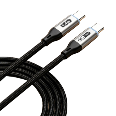 Go Des GD-UC685 Type-C to Type-C Örgü Tasarımlı Hızlı Şarj Özellikli Data ve Şarj Kablosu 140W 1.8M Siyah