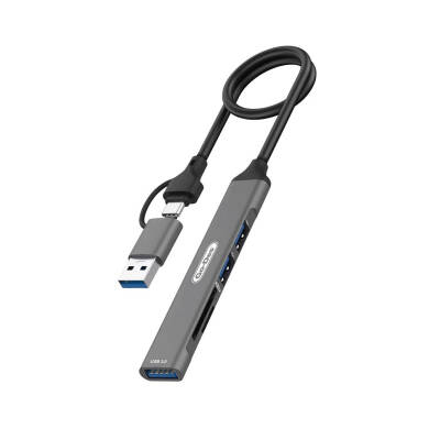 Go Des GD-UC707 Type-C USB-A 5in2 Hub with USB3.0 + USB2.0 + SD/TF Connection Grey