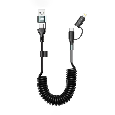 Go Des GD-UC805 4in1 Type-C+USB-A to Type-C+Lightning Coiled PD Charging and Data Cable 60W 1.8M Black