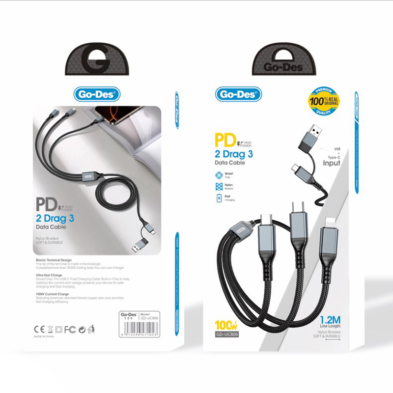 Go Des GD-UC806 3in2 Lightning – Type-C – Type-C Hızlı Şarj Kablosu 100W 1M - 4