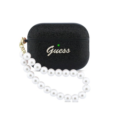 GUESS Glitter Pearl Wrist Strap Case for Apple Airpods Pro 3 Black