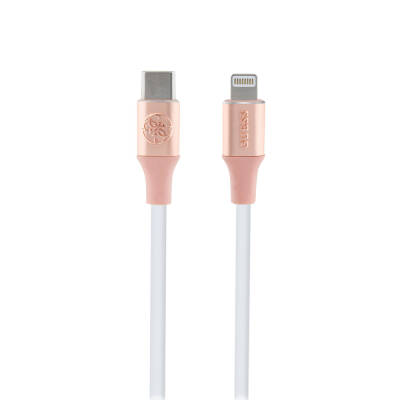 Guess Original Licensed 4G and Illuminated Cable Tip with Text Logo Fast Charging Featured Type-C To Lightning PD Cable 3A 1.5m Pink