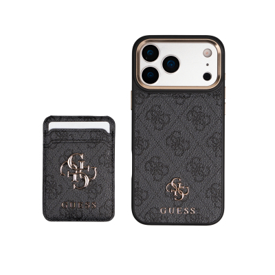 Guess Original Licensed 4G Case with Logo and Card Holder for Apple iPhone 17 Pro Max Black