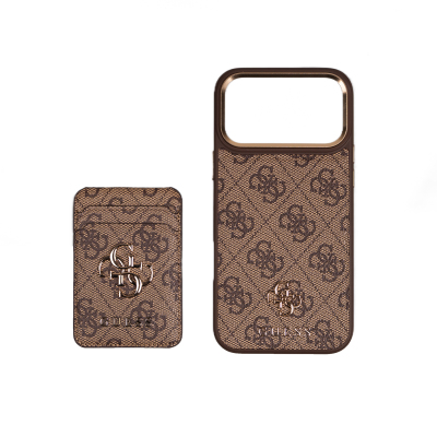 Guess Original Licensed 4G Case with Logo and Card Holder for Apple iPhone 17 Pro Max Brown