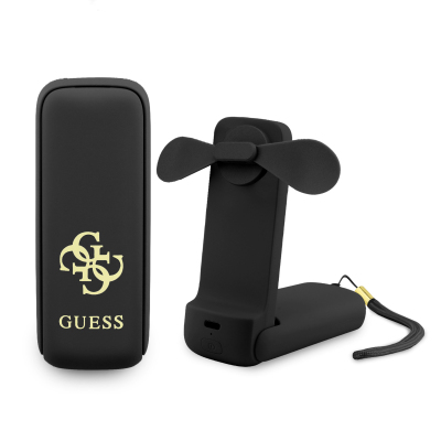 Guess Original Licensed 4G Large Metal Logo 3-Stage Foldable Portable Hand Cooler Fan Black