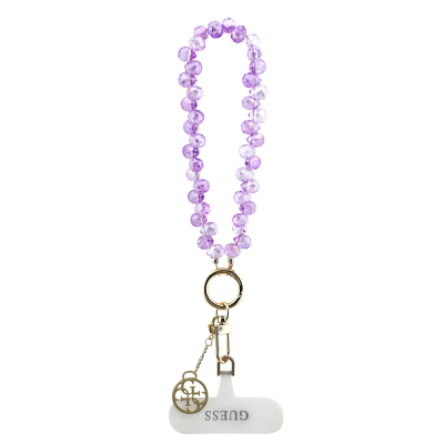Guess Original Licensed 4G Metal Logo Crystal Stone Phone Wrist Strap Chain Purple