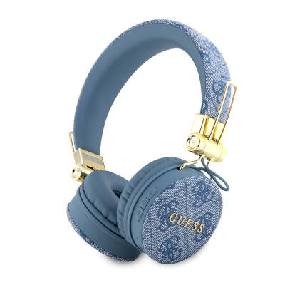 Guess Original Licensed 4G Metal Logo PU Leather Adjustable On-Ear Bluetooth Headset Blue