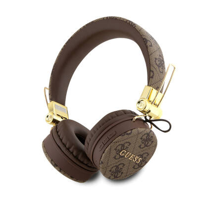 Guess Original Licensed 4G Metal Logo PU Leather Adjustable On-Ear Bluetooth Headset Brown