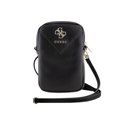 Guess Original Licensed 4G Metal Logo Zippered PU Leather Crossbody Body Bag Black