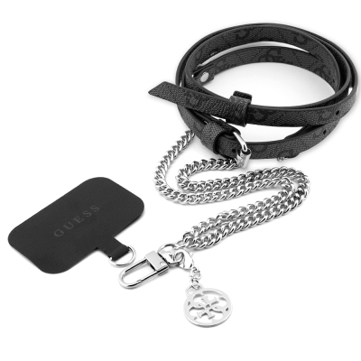 Guess Original Licensed 4G Patterned Chain 4G Metal Logo Cross Body PU Phone Strap Strap Black