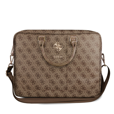 Guess Original Licensed 4G Patterned Large 4G Logo Shoulder Strap 15 inch Laptop Bag Brown