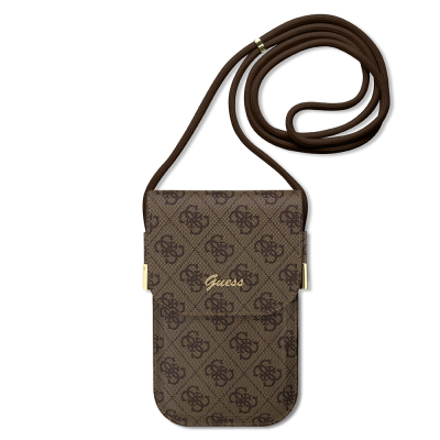 Guess Original Licensed 4G Patterned Metal Text Logo Hanging Magnet Cover Bag Brown